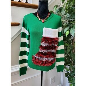 Sunset & Sixth Women's Green Acrylic Long Sleeve Round Neck Knit Sweater Size M